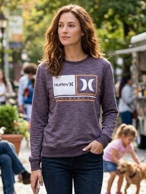 Hurley Women's Purple Sporty Graphic Crewneck Sweatshirt Size S